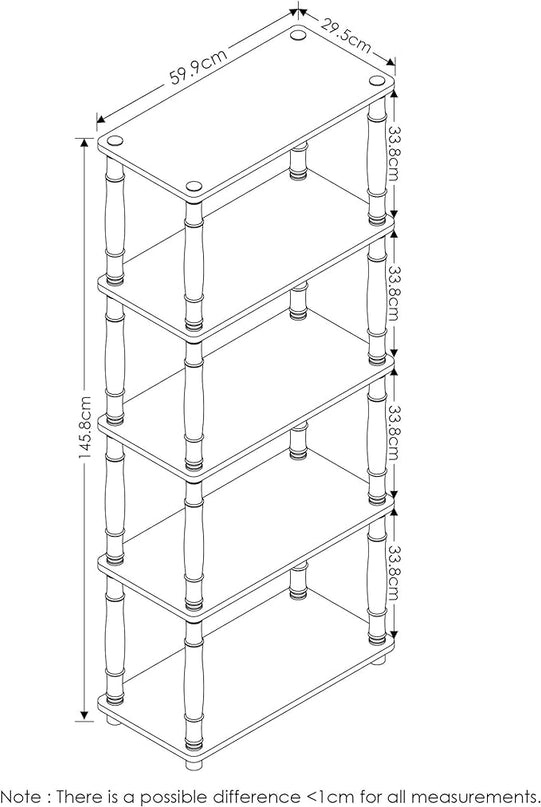 Furinno Turn-N-Tube 5-Tier Multipurpose Shelf / Display Rack / Storage Shelf / Bookshelf, Classic Tubes, Americano/Black - LeafyLoom