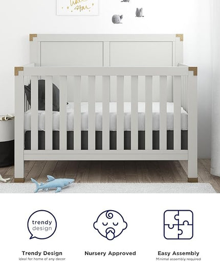 Baby Relax Miles 5-in-1 Convertible Crib for Nursery, Soft Gray - LeafyLoom