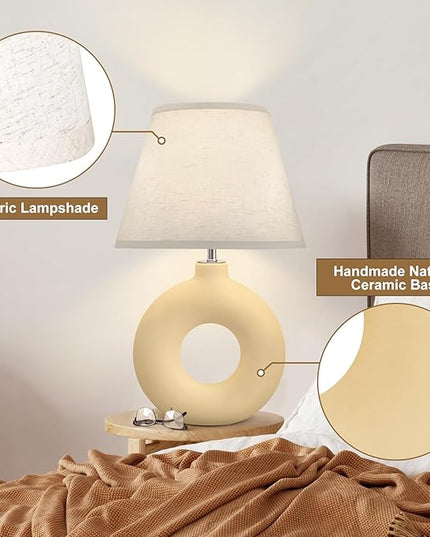 Yellow Table Lamp for Living Room Bedroom, 21" Modern Boho Ceramic Bedside Lamps for Kids Room 3 Color Temperature Small Lamps for Night Stands, Dorm, Dining Room, Home Décor (Bulb Included) - LeafyLoom