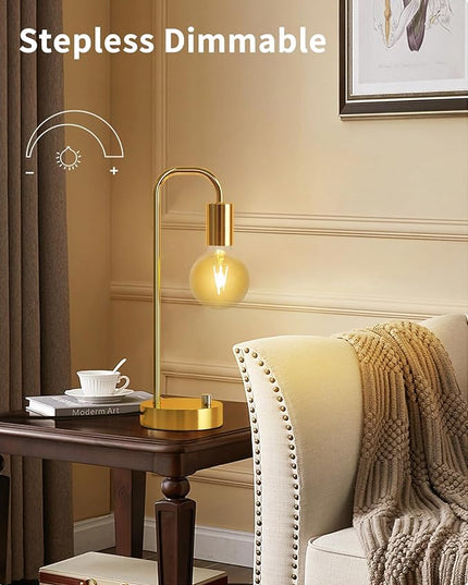 Industrial Table Lamp with 2 USB Port, Stepless Dimmable Nightstand Bedside Lamps for Bedroom,Desk Lamps with 2700K Gold Gradient Bulb for Reading Living Room - LeafyLoom