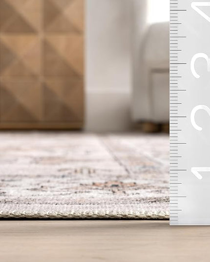 nuLOOM Finley Machine Washable Vintage Distressed Ultra Thin Area Rug, 5' x 8', Ivory - LeafyLoom
