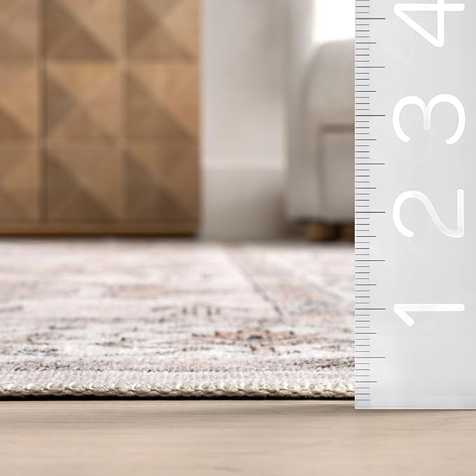 nuLOOM Finley Machine Washable Vintage Distressed Ultra Thin Area Rug, 5' x 8', Ivory - LeafyLoom