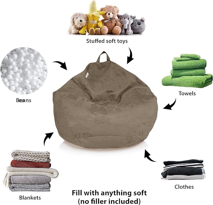 Bean Bag Stuffed Animal Storage Or Cover | No Filler | Extra Large | for Adults Or Kids | Double Stitched | Durable Zipper | Premium Microsuede - LeafyLoom