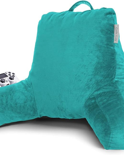 Clara Clark Reading Pillow with Portable Lap Desk for laptop Set, Back Pillow for Sitting Up in Bed, Memory Foam Back Support Pillow, Bed Rest Pillow with Foldable Laptop Desk, Standard - Teal - LeafyLoom
