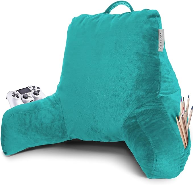 Clara Clark Reading Pillow with Portable Lap Desk for laptop Set, Back Pillow for Sitting Up in Bed, Memory Foam Back Support Pillow, Bed Rest Pillow with Foldable Laptop Desk, Standard - Teal - LeafyLoom