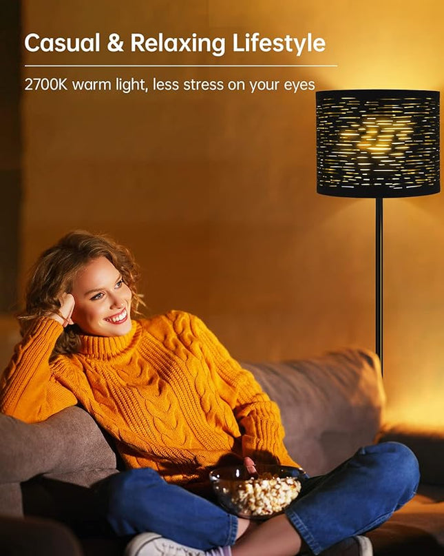 BoostArea Floor Lamp, Standing Lamp, 6W LED Floor Lamps with Black Lampshade, 2700K, Foot Switch, E26 Socket, 58" Tall Metal Pole Lamp, Simple Floor Lamps for Living Room/Bedroom/Farmhouse, Black - LeafyLoom