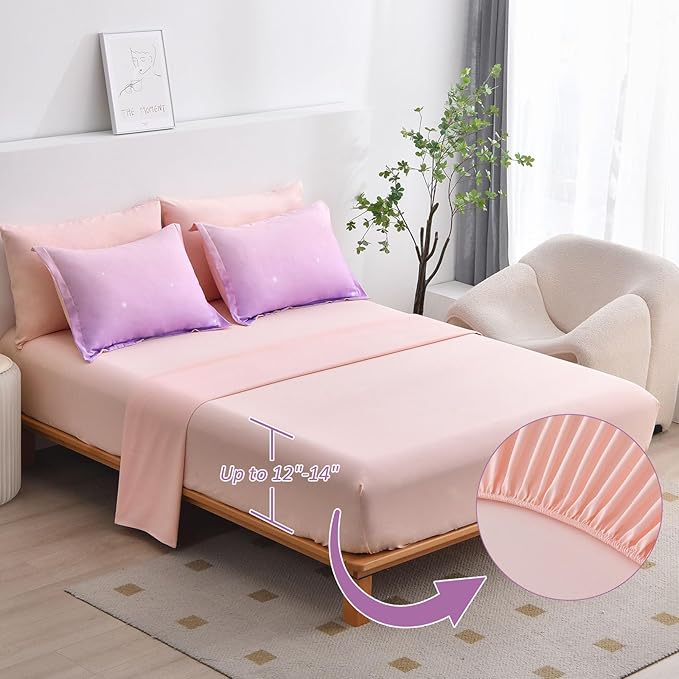 Dinjoy Girls Comforter Set Full Size Colorful Rainbow Ombre Pink Blue Bedding Set Gradient 7 Pieces Bed in A Bag for Kids Teen Girl Women(1 Comforter, 1 Flat Sheet, 1 Fitted Sheet) - LeafyLoom