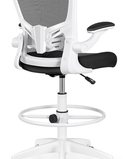 MINLOVE Ergonomic Drafting Office Chair, Tall Office Chair with Flip-up Armrests Executive Ergonomic Computer Standing Desk Chair with Lumbar Support and Adjustable Footrest(White) - LeafyLoom