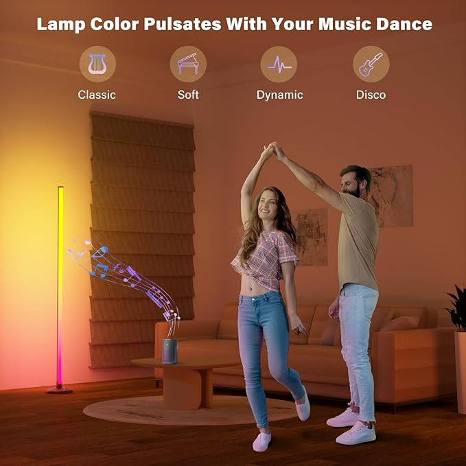Buyya LED RGB Corner Floor Lamp, 50 Inch Upgrade RGB Corner Lights 16 Million Colors Changing Music Sync with Smart APP Atmosphere Lighting Smart LED Floor Lamps for Living Room Bedroom - LeafyLoom