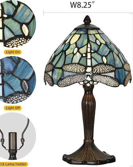 Tiffany Lamp Sea Blue Stained Glass Dragonfly Style Desk Reading Light for Small Space Bedside Bedroom Home Office - LeafyLoom