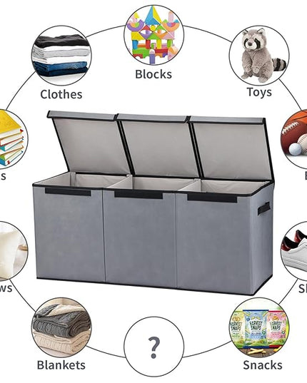 Fixwal Toy Box for Boys - Extra Large Toddler Toy Box Kids Toy Chest, Toy Box for Living Room Area, Collapsible Removable Divider for Nursery Playroom Bedroom Closet, 36"x12.6"x16" (Grey) - LeafyLoom