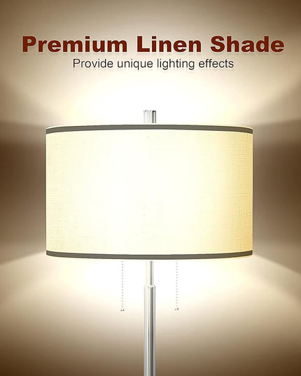 DEEPLITE Modern Floor Lamp, Tall Standing Lamp with 2 Bulb Socket for Office Bedroom Living Room Bright Lighting, Brushed Nickel Body, White Lampshade - LeafyLoom