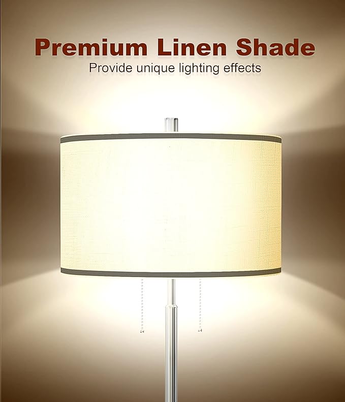 DEEPLITE Modern Floor Lamp, Tall Standing Lamp with 2 Bulb Socket for Office Bedroom Living Room Bright Lighting, Brushed Nickel Body, White Lampshade - LeafyLoom