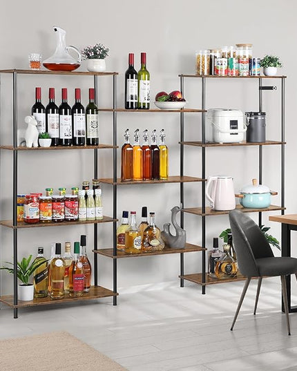 melos 4 Tier Bookshelf, Industrial Bookcase, Large Etagere Bookshelf Open Display Shelves with Metal Frame and 2 Anti-Tipping Strap, Brown - LeafyLoom