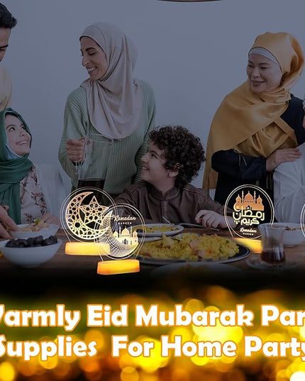 4 Pieces Ramadan Table Lights Eid Mubarak Decoration for Home Moon Star Castle LED Lights Ramadan Table Centerpiece Mubarak Gift for Muslims Islamic Holiday Eid Al Fitr Party Supplies - LeafyLoom