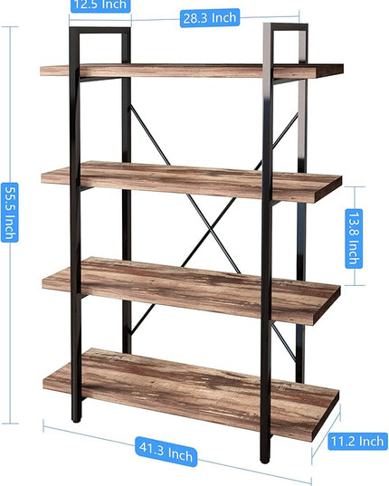 45MinST 4-Tier Vintage Industrial Style Bookcase/Metal and Wood Bookshelf Furniture for Collection,Vintage Brown, 3/4/5 Tier (4-Tier) - LeafyLoom