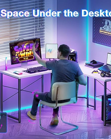 Casaottima 47 inch L Shaped Gaming Desk with Monitor Stand, Corner Desk Gaming Table for Home Office, Computer Desk Sturdy Writing Workstation for Small Space, White - LeafyLoom
