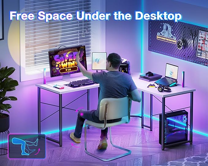 Casaottima 47 inch L Shaped Gaming Desk with Monitor Stand, Corner Desk Gaming Table for Home Office, Computer Desk Sturdy Writing Workstation for Small Space, White - LeafyLoom