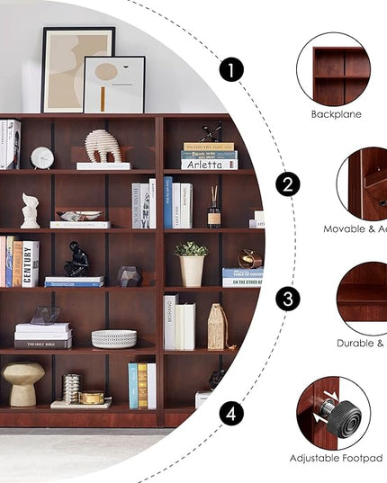 Farini Cherry Bookshelf 5 Shelf Office Bookcase 60 Inches Tall Modern Wood Bookshelf for Living Room Office - LeafyLoom