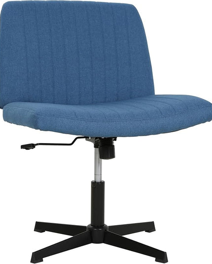 FDW Criss Cross Chair Armless Cross Legged Office Desk Chair Adjustable Swivel Ergonomic Gaming Chair No Wheels Backrest with Wide Seat Native Sponge Computer Task Vanity Chair for Home Office,Blue - LeafyLoom