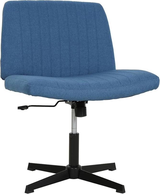 FDW Criss Cross Chair Armless Cross Legged Office Desk Chair Adjustable Swivel Ergonomic Gaming Chair No Wheels Backrest with Wide Seat Native Sponge Computer Task Vanity Chair for Home Office,Blue - LeafyLoom