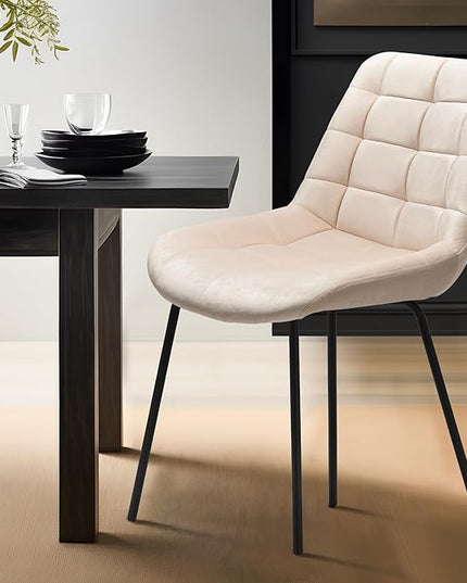 NicBex Velvet Dining Chairs, Upholstered Reception Chairs, Tufted Accent Chair with Metal Legs for Home Kitchen, Living Room, Set of 2, Khaki - LeafyLoom