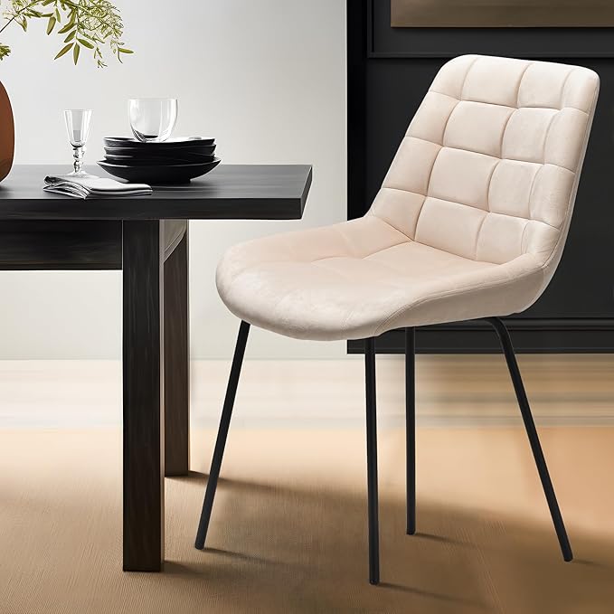 NicBex Velvet Dining Chairs, Upholstered Reception Chairs, Tufted Accent Chair with Metal Legs for Home Kitchen, Living Room, Set of 2, Khaki - LeafyLoom