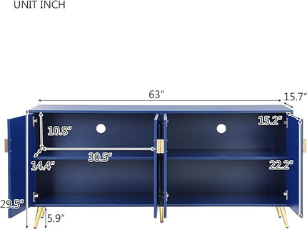 Merax Modern TV Stand with Storage Cabinets for Televisions up to 60+ Inch, Entertainment Center Console Table Media Furniture for Living Room, Bedroom, Solid Metal Feet, 63" Long, Navy Blue - LeafyLoom