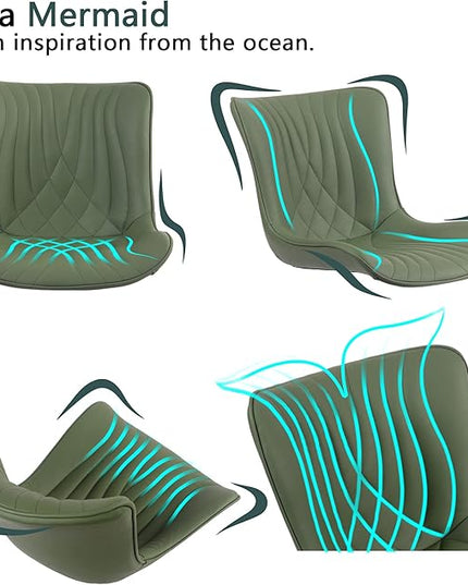 YOUTASTE Dining Chairs Set of 2 Upholstered Mid Century Modern Kitchen Dining Living Room Chairs Armless Faux Leather Accent Chair Metal Vanity Lounge Chair with Back for Bedrooms,Olive Green - LeafyLoom