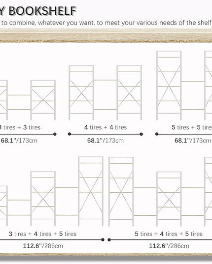 4NM Bookshelf Industrial Bookcase 5 Tier Home Office Adjustable Bookshelves Storage Shelves Organizer Vintage Book shelf Display Rack for Living Room, Bedroom,Home - Natural - LeafyLoom