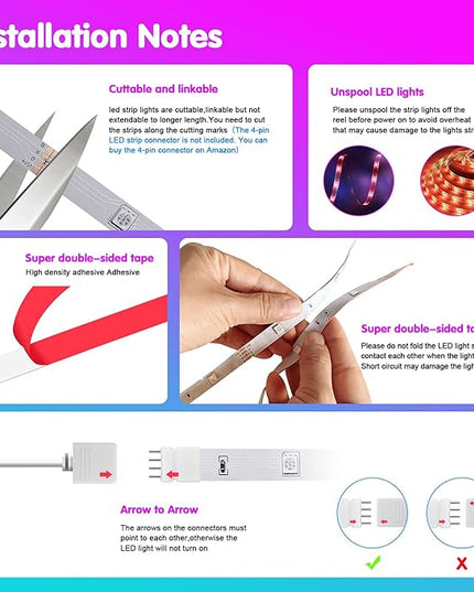 smareal 50ft Led Lights for Bedroom, Led Strip Lights Color Changing Led Lights with 44 Key IR Remote, Led Light Strips for Bedroom Party Home Decoration SmarealLEDStripLights