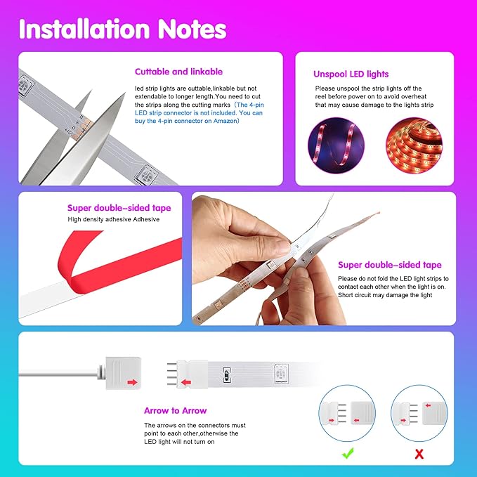 smareal 50ft Led Lights for Bedroom, Led Strip Lights Color Changing Led Lights with 44 Key IR Remote, Led Light Strips for Bedroom Party Home Decoration SmarealLEDStripLights