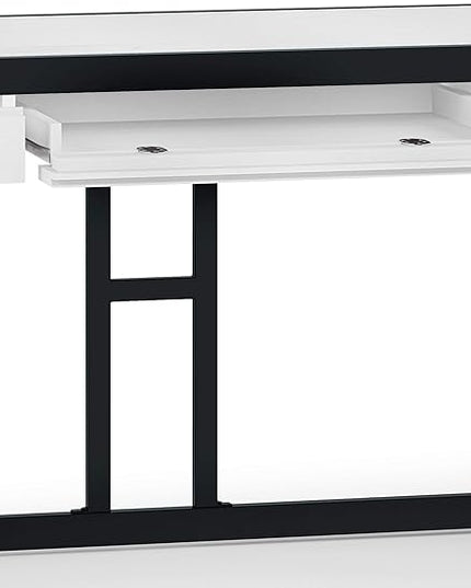 SIMPLIHOME Erina SOLID WOOD and Metal Modern Industrial 60 inch Wide Home Office Desk, Writing Table, Workstation, Study Table Furniture in Distressed White with 2 Drawers - LeafyLoom