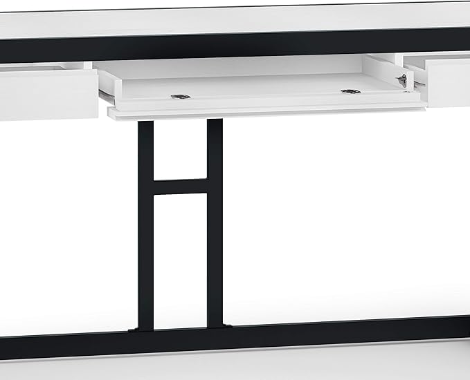 SIMPLIHOME Erina SOLID WOOD and Metal Modern Industrial 60 inch Wide Home Office Desk, Writing Table, Workstation, Study Table Furniture in Distressed White with 2 Drawers - LeafyLoom