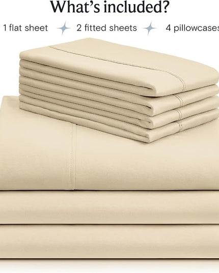 LuxClub 7 PC Split King Sheet Set, Breathable Luxury Bed Sheets, Deep Pockets 18" Eco Friendly Wrinkle Free Cooling Sheets Machine Washable Hotel Bedding Silky Soft - Cream Split King - LeafyLoom