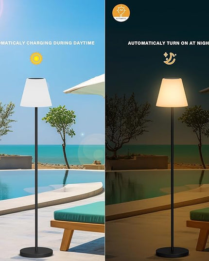 Solar Floor Lamp Indoor&Outdoor Lamps for Patio, IP44 Waterproof USB Rechargeable Indoor Cordless Floor Lamp with Light Sensor, Dimmable Warm White+RGB LED Outdoor Floor Lamp for Lawn Yard Garden - LeafyLoom