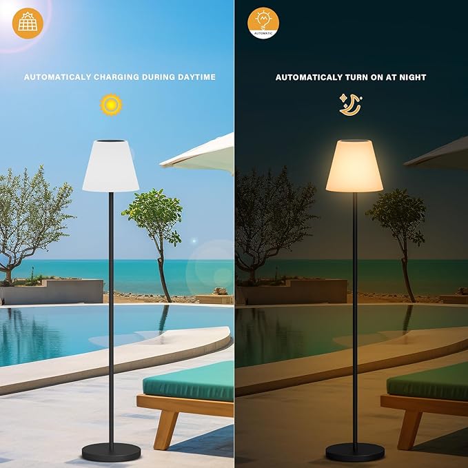 Solar Floor Lamp Indoor&Outdoor Lamps for Patio, IP44 Waterproof USB Rechargeable Indoor Cordless Floor Lamp with Light Sensor, Dimmable Warm White+RGB LED Outdoor Floor Lamp for Lawn Yard Garden - LeafyLoom
