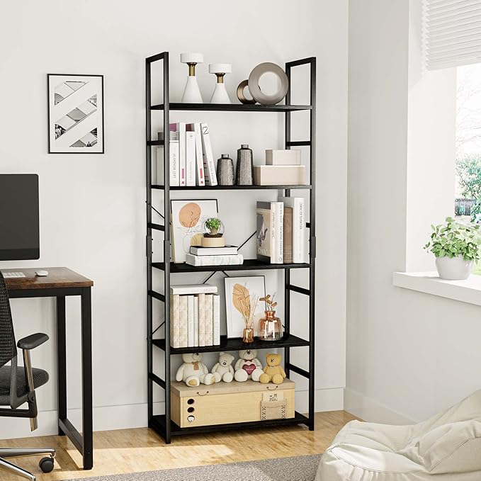 OTK 5 Tier Bookshelf, Tall Bookcase, Office Shelf Storage Organizer, Modern Book Shelf for Living Room, Bedroom, and Home Office, Black - LeafyLoom