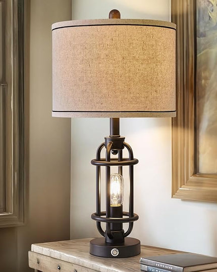 Industrial Black Metal Table Lamps Living Room 23.75'' Lamp for Nightstand Single Bedside End Lamp Home Decor Touch Lamp Modern Lamps with USB Ports - LeafyLoom