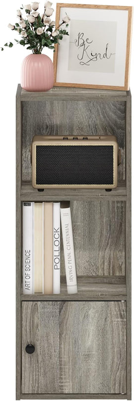 Furinno Luder Shelf Bookcase with 1 Door Storage Cabinet, French Oak - LeafyLoom