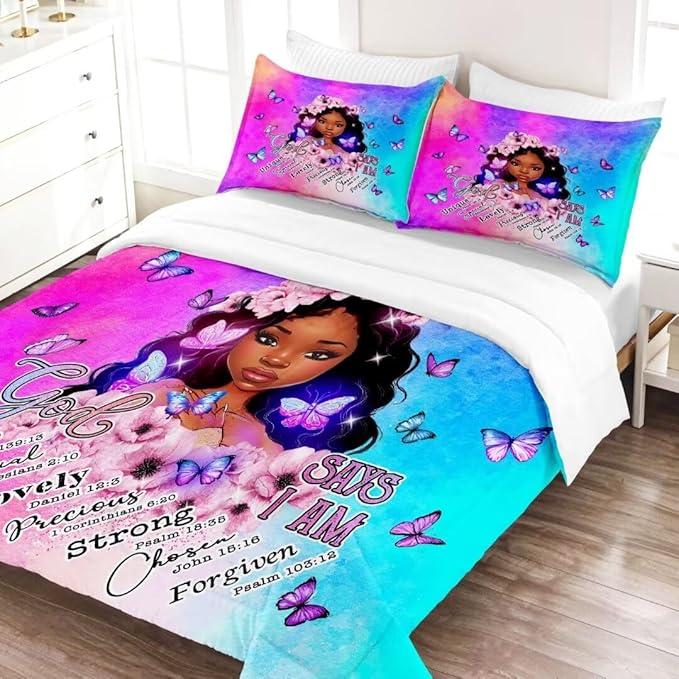 Black Girl Comforter Set Queen,Black Girl Magic Bedding Set,You are Beautifu Lady Bed Bedroom Set,African American Girl Inspirational Quotes Comforter Set - LeafyLoom