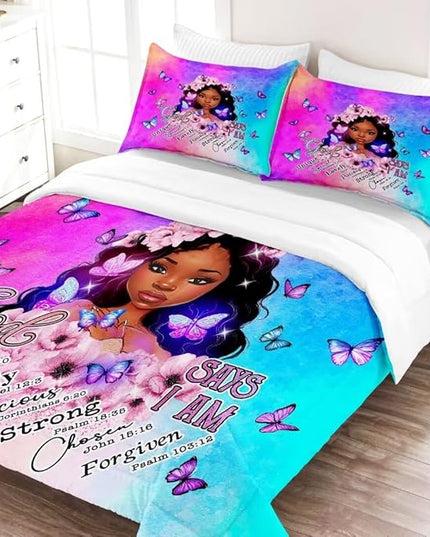 Black Girl Comforter Set Full,Black Girl Magic Bedding Set,You are Beautiful Lady Bed Bedroom Set,African American Girl Inspirational Quotes Comforter Set - LeafyLoom