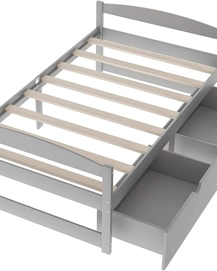Merax Classic Solid Wood Day Bed with Storage Drawers Platform Bed for Living Room Beedroom Twin Grey - LeafyLoom