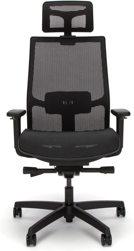HON Ignition 2.0 Ergonomic Mesh Office Chair with Headrest - High Back Computer Desk Chair Adjustable Lumbar Support, Armrests, Seat-Depth, Synchro-Tilt Recline, 360 Swivel Rolling Wheels – Black - LeafyLoom