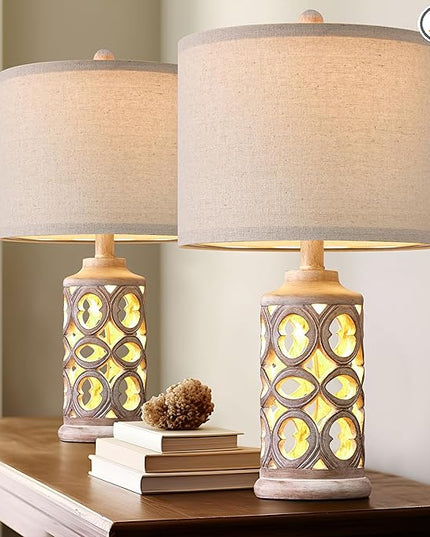 OYEARS Table Lamp Set of 2 for Living Room Bedroom 20.25'' Country Retro Lamp Vintage Nightlight Lamp for Farmhouse Home Office - LeafyLoom