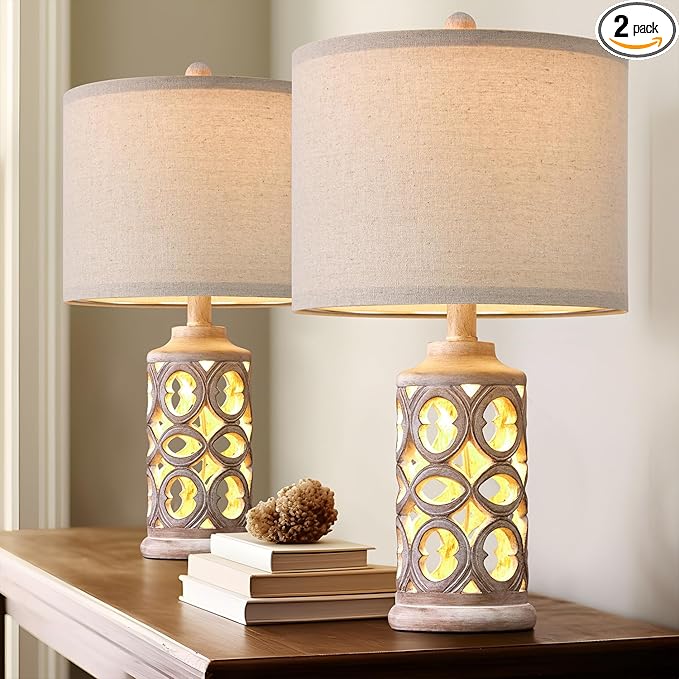 OYEARS Table Lamp Set of 2 for Living Room Bedroom 20.25'' Country Retro Lamp Vintage Nightlight Lamp for Farmhouse Home Office - LeafyLoom