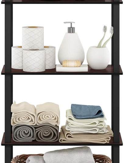 Furinno Turn-N-Tube 5-Tier Multipurpose Shelf / Display Rack / Storage Shelf / Bookshelf, Square Tubes, Dark Cherry/Black - LeafyLoom