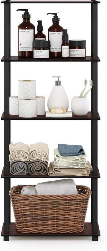 Furinno Turn-N-Tube 5-Tier Multipurpose Shelf / Display Rack / Storage Shelf / Bookshelf, Square Tubes, Dark Cherry/Black - LeafyLoom