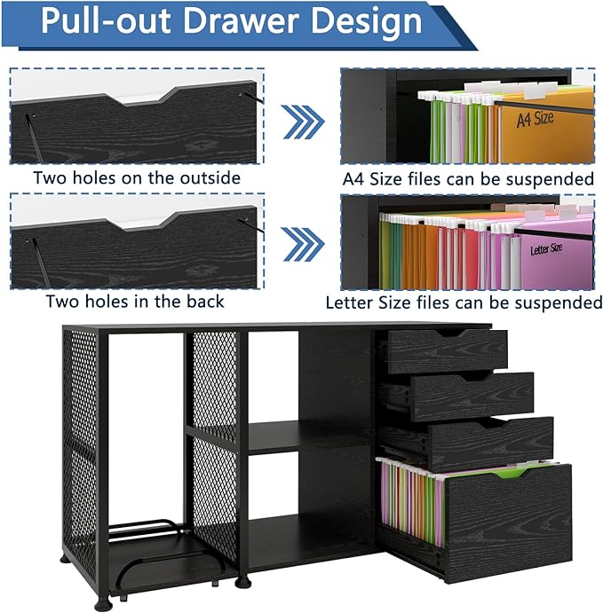 PUNCIA Office Lateral File Storage Cabinet with Paper Shredder Stand On Wheel Large Lateral Filing Cabinet with Drawers Filing Cabinet Organizer Printer Stand with Storage for Home Office - LeafyLoom