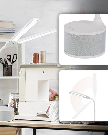 OttLite LED Desk Lamp with Dual Head & Bluetooth Speaker - Dimmable with Touch Control & Color Modes, USB Charging Port, Energy-Efficient Natural Daylight LEDs for Home Office, Desk, & Dorms - LeafyLoom